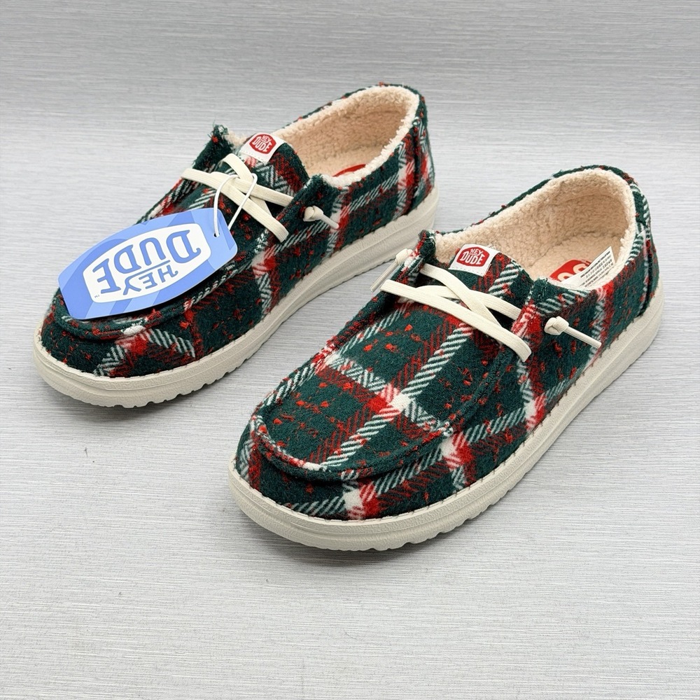 Hey Dude Wendy Women's 11 Plaid Shoes Faux Fur Lined Festive Holiday Cozy